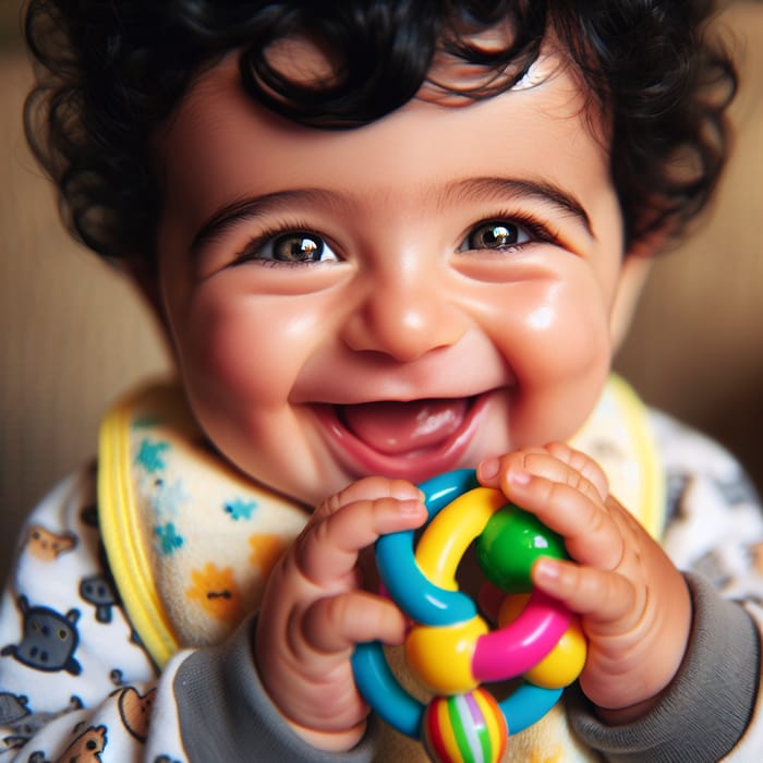 Beautiful Middle-Eastern Baby with Vibrant Rattle | Sweet Infant Picture