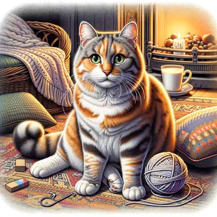 Charming Tabby Cat with Yarn in Cozy Home