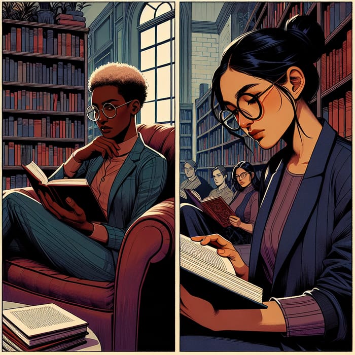 Enthralling Library Reading Scene with Two Individuals