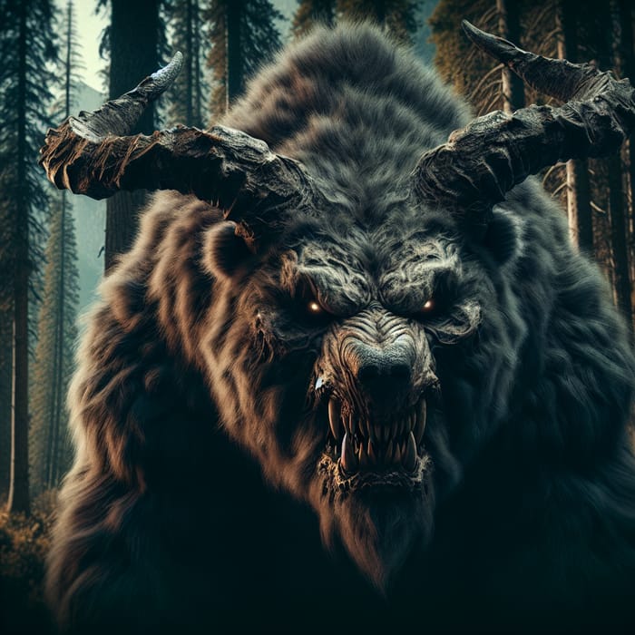 Evil Bear with Demon Horns - Chilling Image of Fear