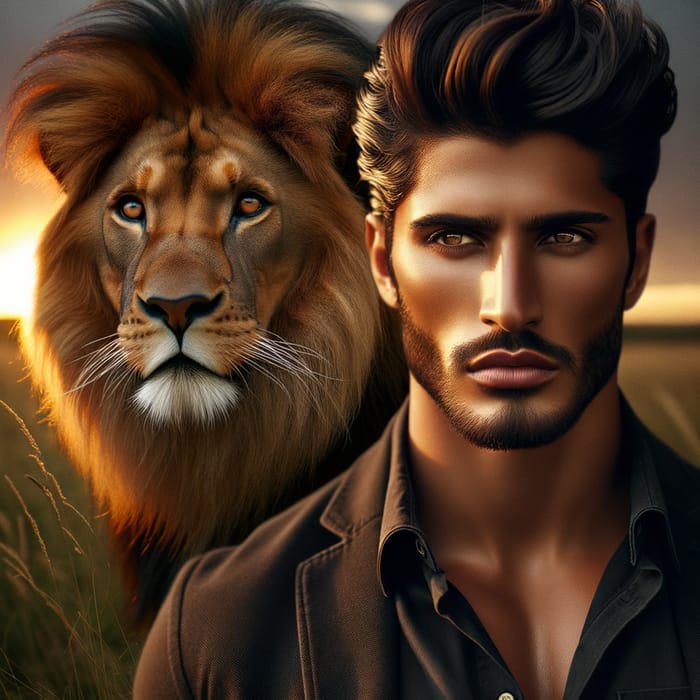 Handsome Model with Lion