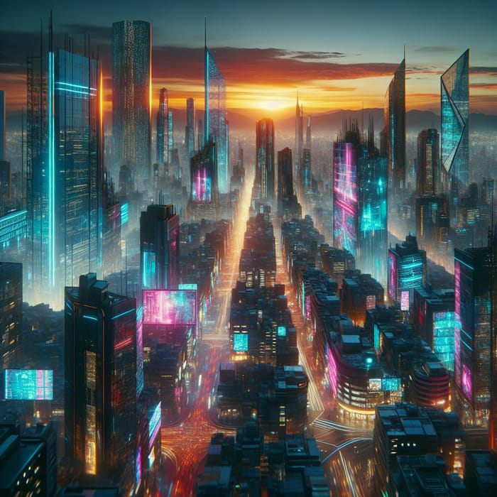 Neon Cyberpunk Cityscape: Futuristic Urban Hustle & Bustle