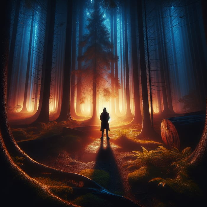 Solitary Enigma: Mysterious Figure in Vast Forest - Fantasy Setting