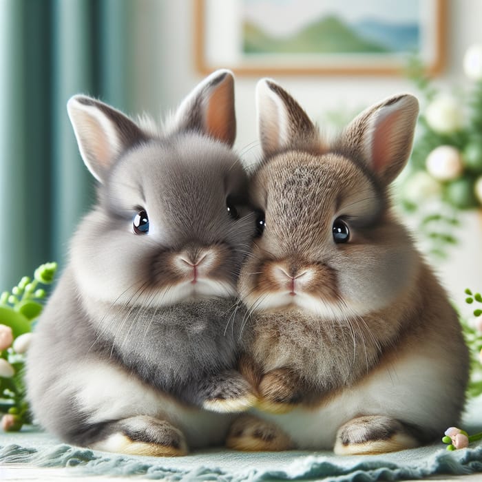 Heartwarming Image of Chubby Rabbits Embracing