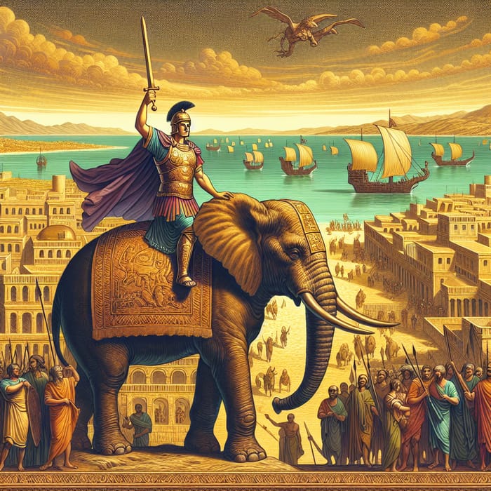 Ancient Carthaginian Empire: Hannibal Barca on Elephant with Sword