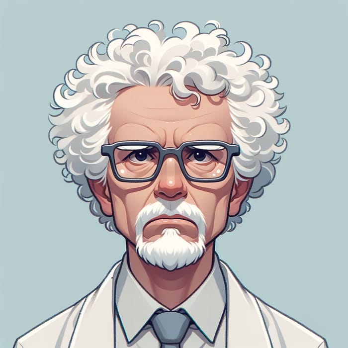 Angry Philosophy Professor with Short White Curly Hair and Square Glasses