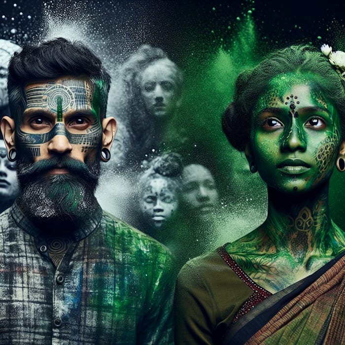 Tattooed Man and Green-Painted Woman