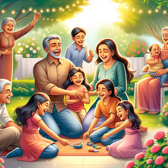 Happy Indian Modern Family Having Fun in Lush Garden