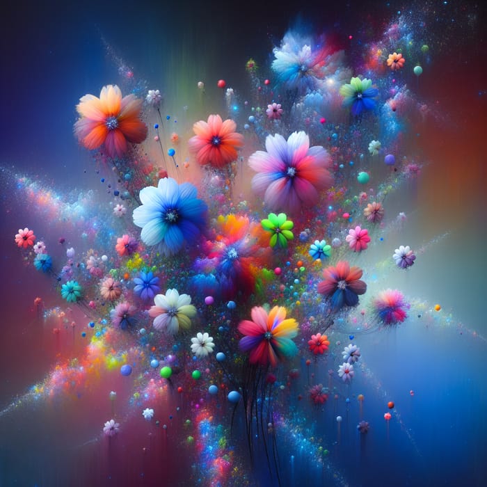 Vibrant Abstract Flowers: Dreamlike Cosmic Bouquet