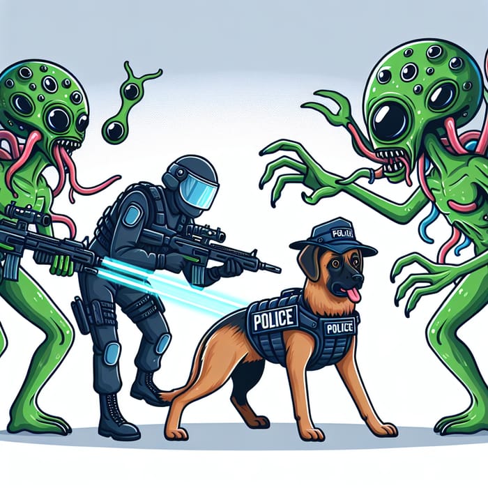 Aliens Battle Against Police Dogs