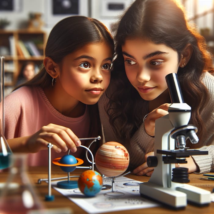 Curious Young Girls Immersed in Science: Diverse STEM Enthusiasts
