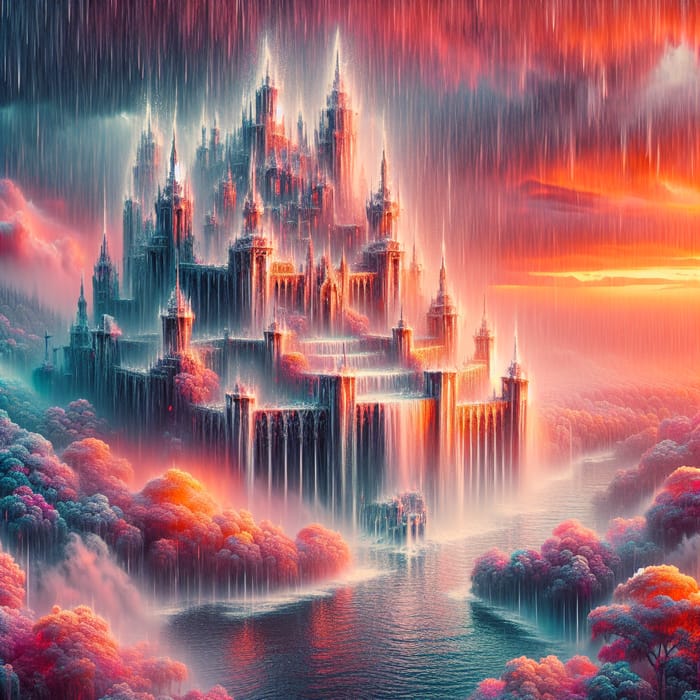 Enchanted Water Castle in Romantic Rainfall | 4K Resolution