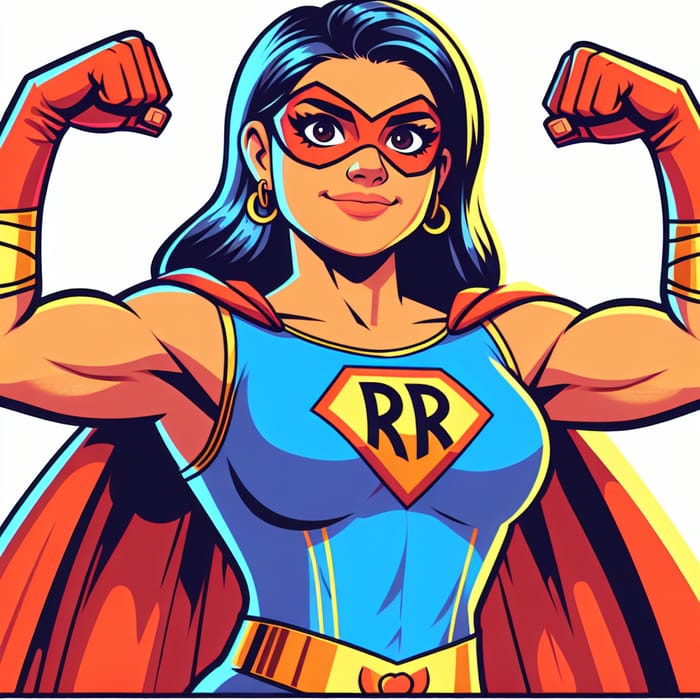Empowering Hispanic Female Superhero | Flexing Mighty ‘RR’ Emblem