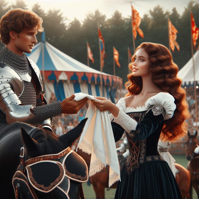 Medieval Tournament: Lady Presents White Handkerchief to Champion Knight