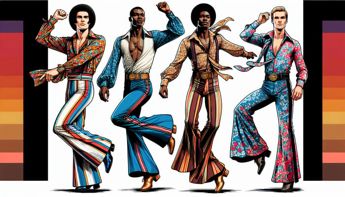 Iconic 70s Male Dancers with Vibrant Costumes