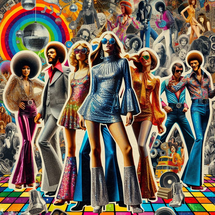 70s Disco Era Collage: A Fusion of Glitz & Glamour