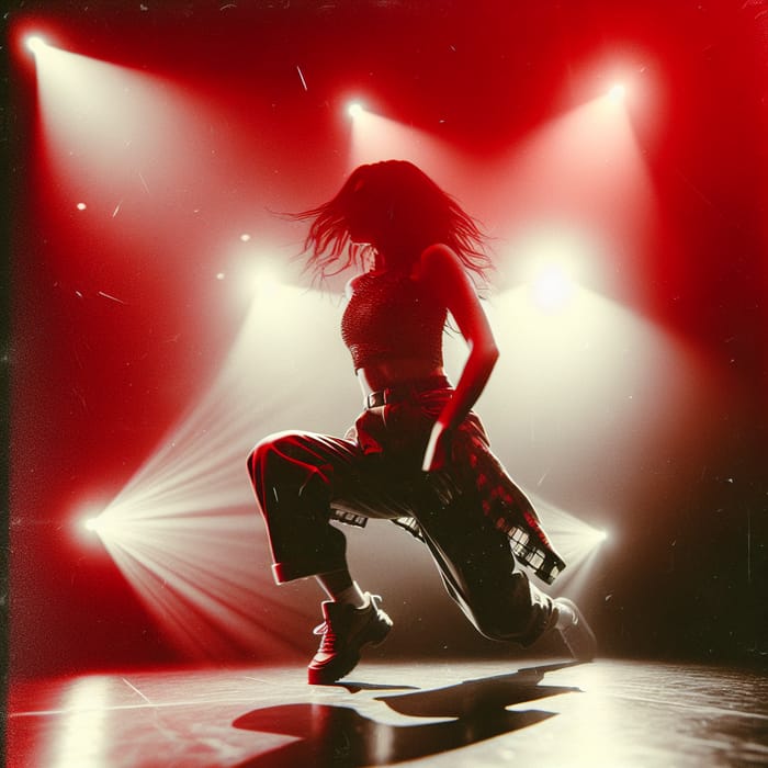 Hip-Hop Dancer on Stage in Red Spotlights