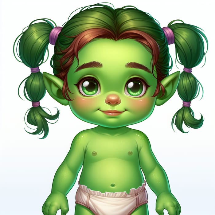 Semi-Realistic Toddler Orc Girl with Green Skin and Pigtails