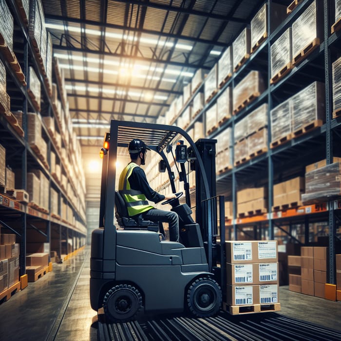 Efficient Forklift Material Handling in Warehouse