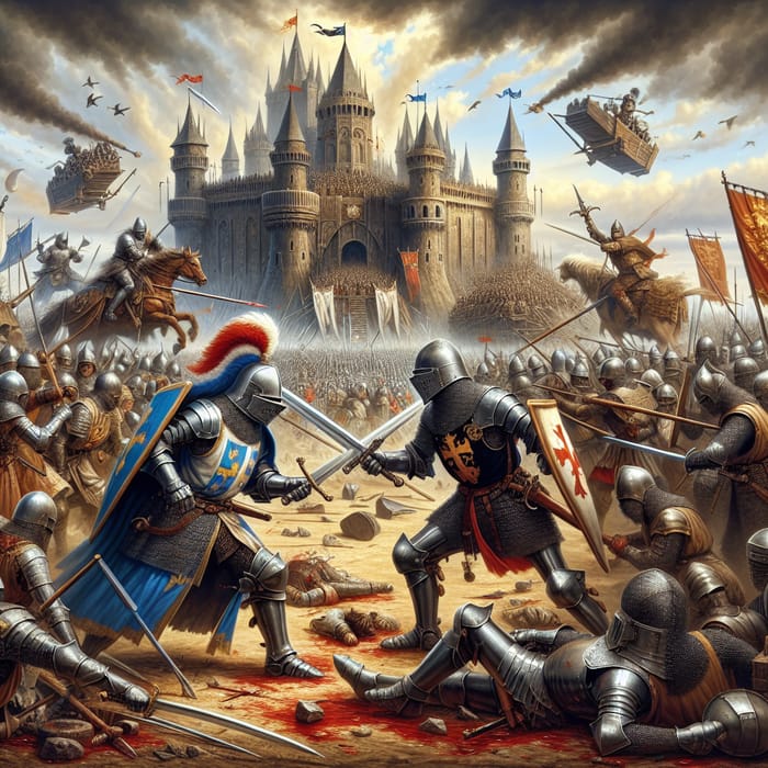 Epic Medieval Battle Scene: Knights Duel on Gory Battlefield