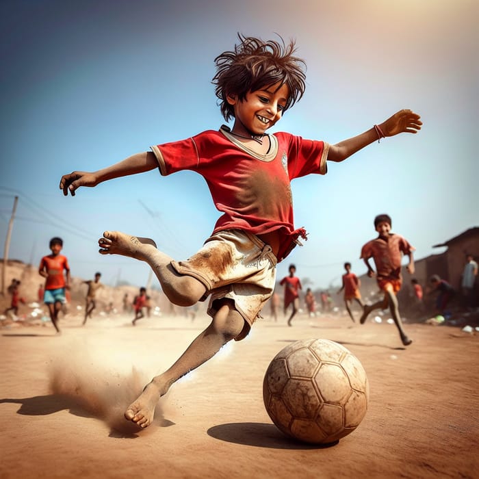 Young African Kid Playing Football