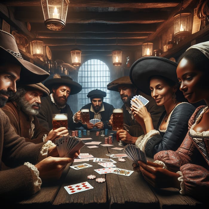 17th Century Blackjack Tavern Scene with Multicultural Players