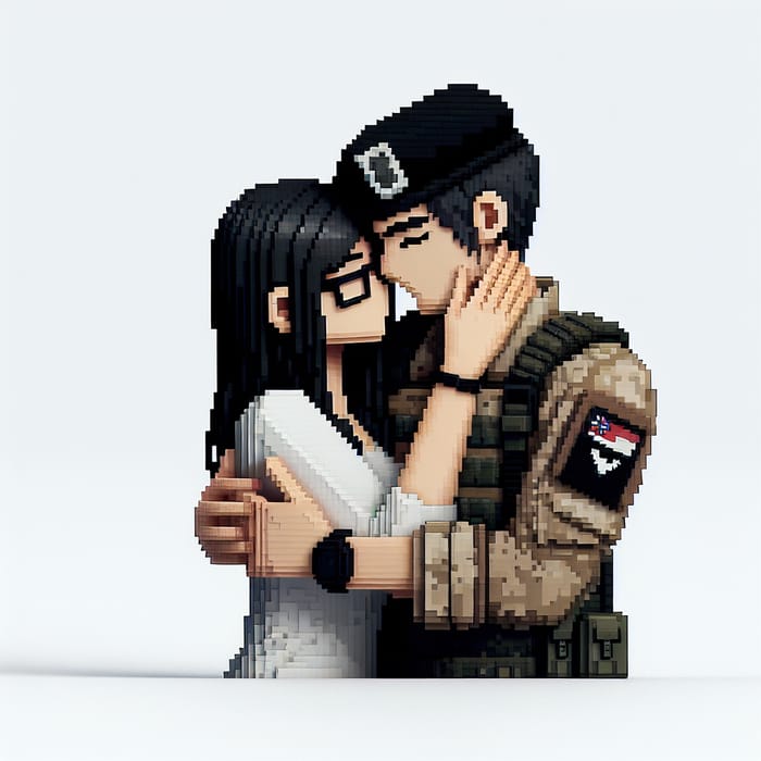 Pixelated Military Man Kissing Local Woman