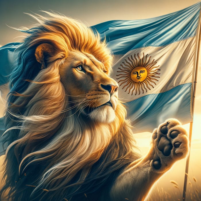 Majestic Lion with Argentine Flag