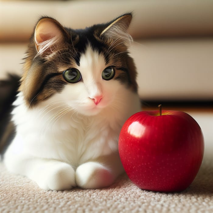 Cute Cat and Tempting Apple - Curious Feline Imagery