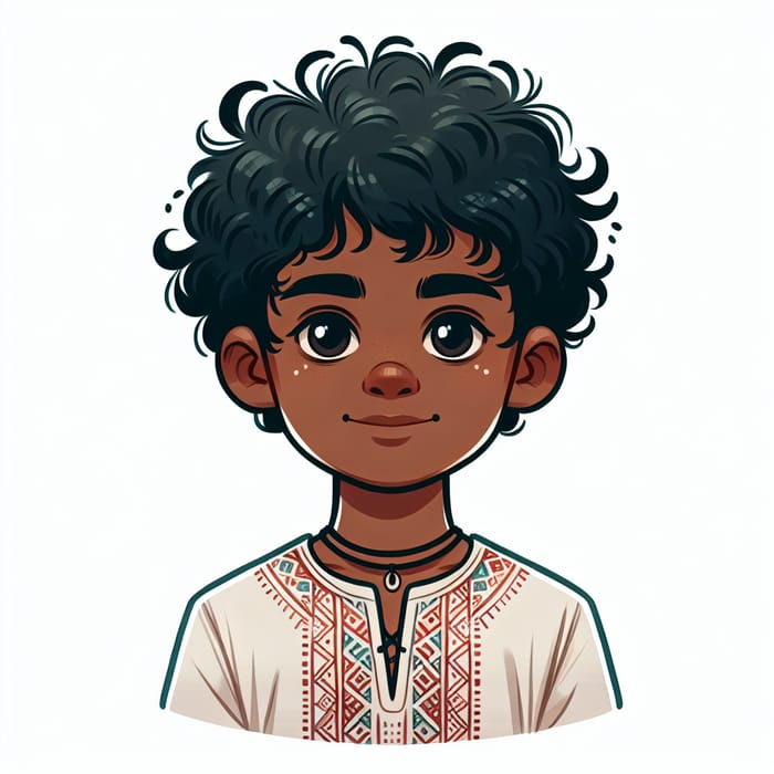 Indian Boy with Dark Skin, Frizzy Curly Hair in Diamond Face Shape