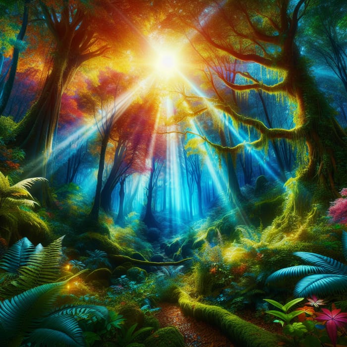 Enchanting Mystical Forest: Vibrant Colors & Brilliant Light