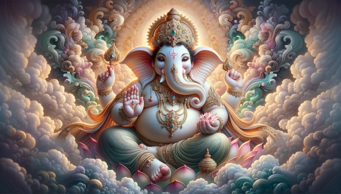 Resplendent Ganesha: Ethereal Aura, Blessing Pose, Ivory Skin Tone | 4k Image