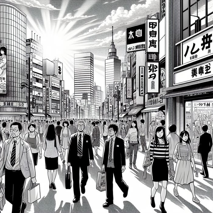 Vibrant Manga City Street Scene in Tokyo