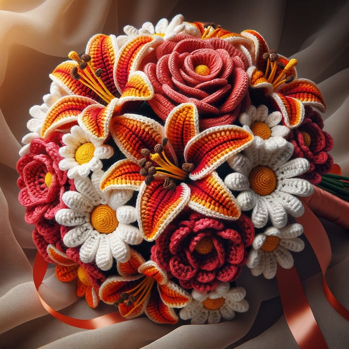 Vibrant Crochet Lillium, Daisy & Rose Bouquet