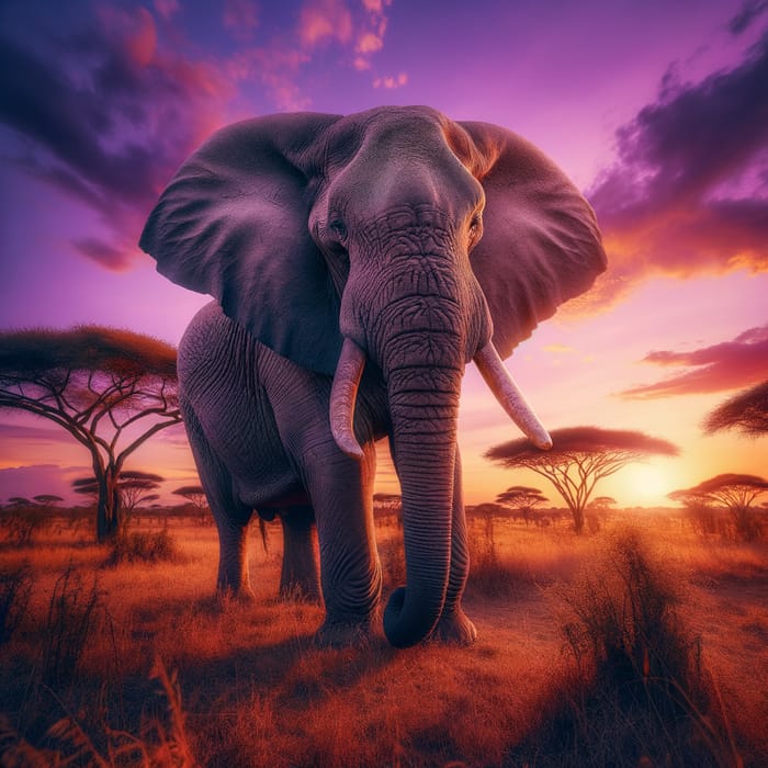 Majestic Elephant in African Savanna at Sunset