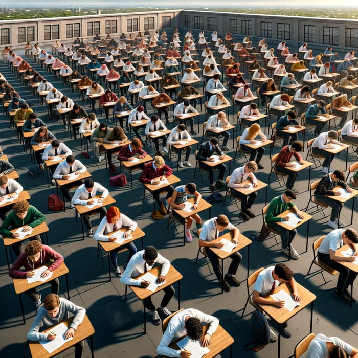 Students in Exams on Urban School Roof