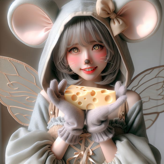 Captivating Mouse Girl with Cheese - Anime Style Enchantment