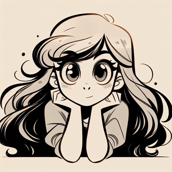 Pixar Style Drawing of Girl with Round Clear Eyes and Long Wavy Hair