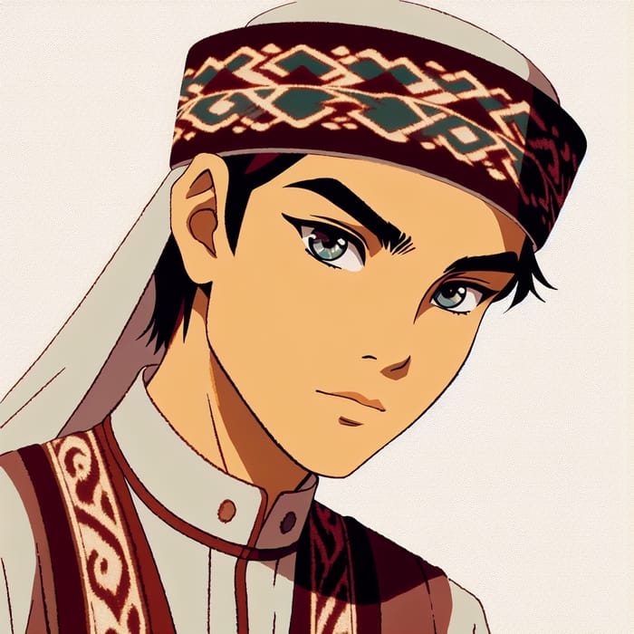 Uzbek Guy in National Attire in Anime Style