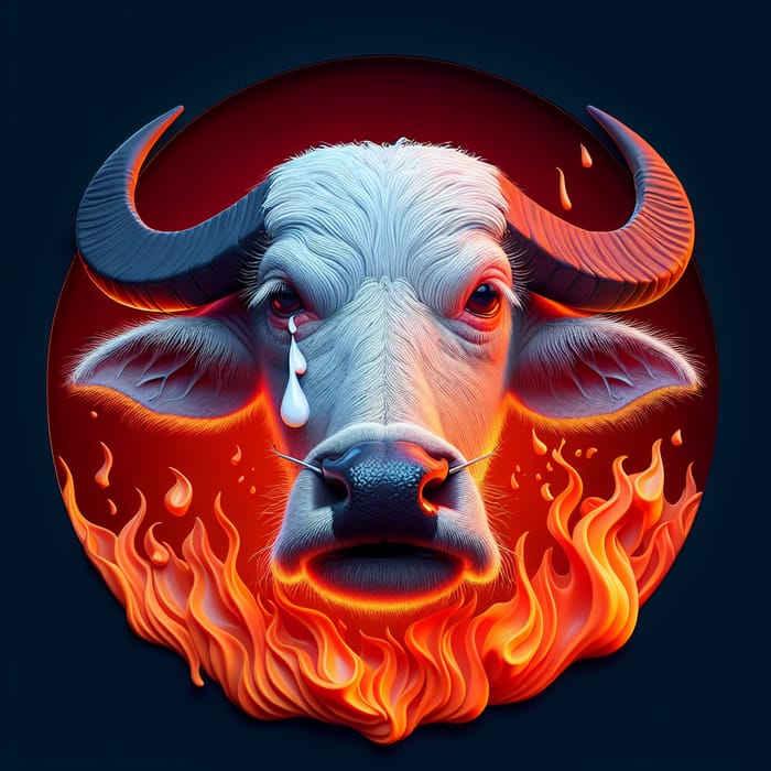 Realistic 3D Crying Water Buffalo with White Nose on Red Background