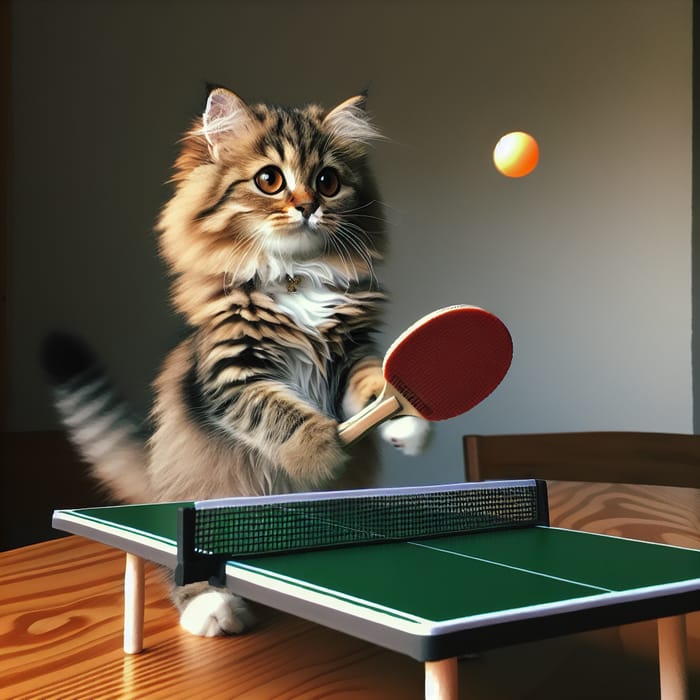 Cat Table Tennis Player: Fluffy Feline Game Action