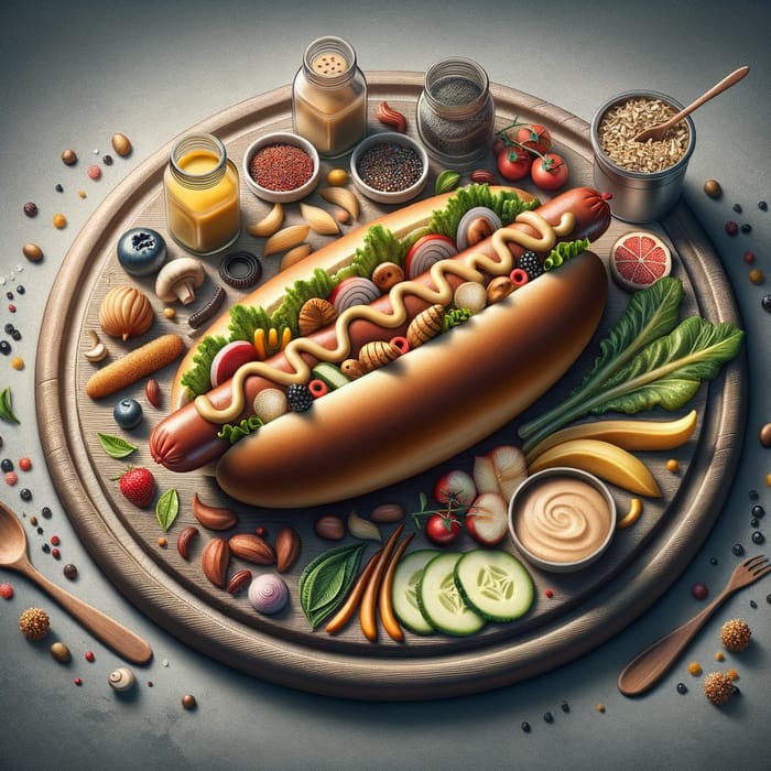 Realistic Creative Hot Dog Presentation for Culinary Visuals