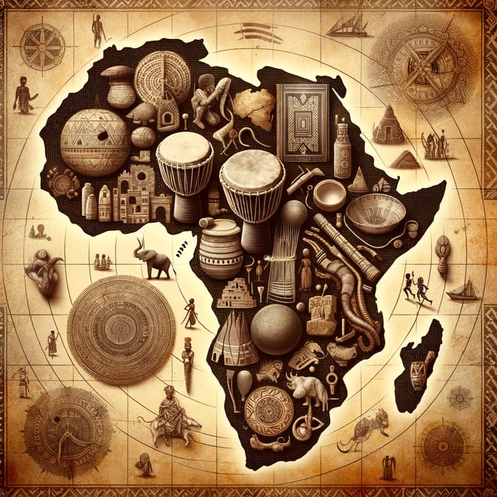 Antique Map of Africa: Country Boundaries & Cultural Symbols