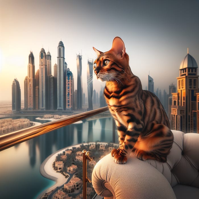 Majestic Bengal Cat in Dubai Skyline | Fine Art Photography