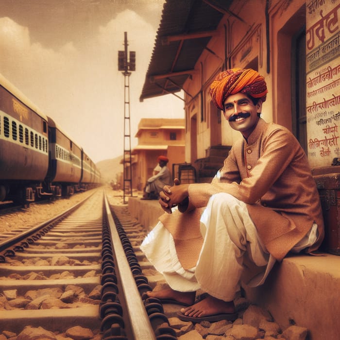 Narendra Modi in Traditional Rajasthani Attire on Rustic Railway Track