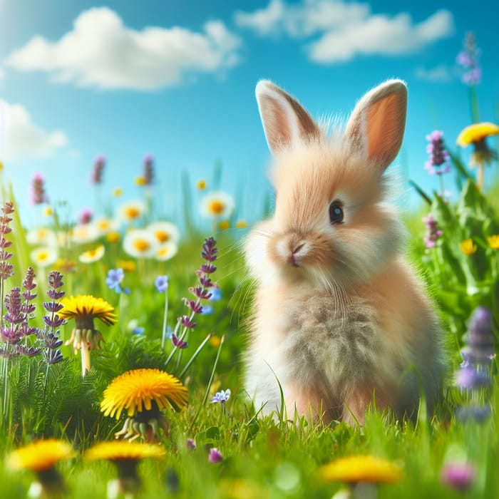 Conejo in Colorful Meadow | Serene Spring Day Scene