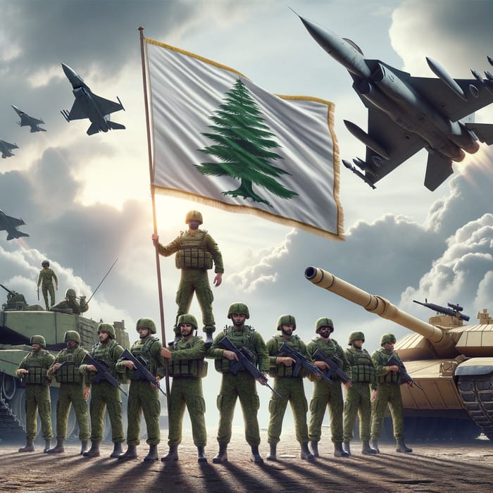 Patriotic Lebanese Soldiers Raise Flag Amid Military Display