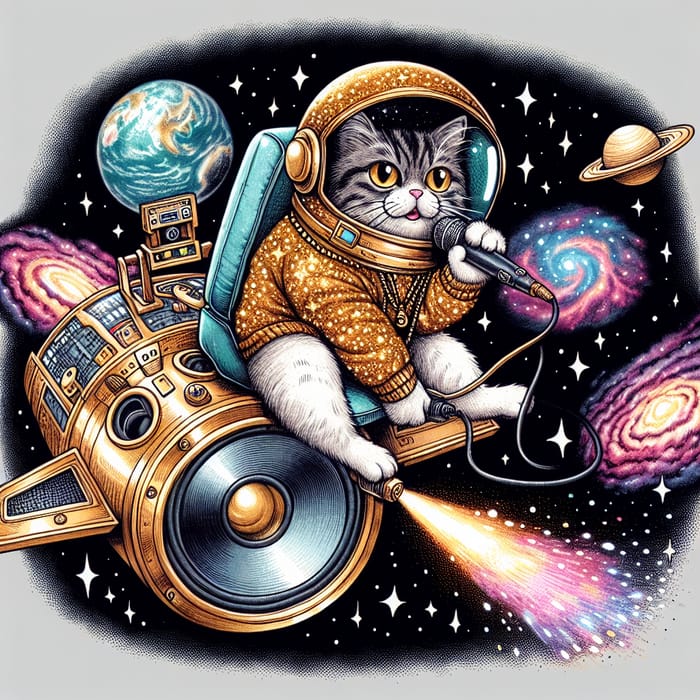 Wealthy Astronaut Cat Rapper - Stylish Feline in Space