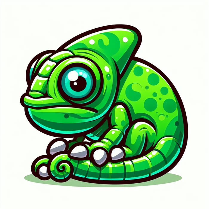 Green Cartoon Chameleon Sitting on Four Legs