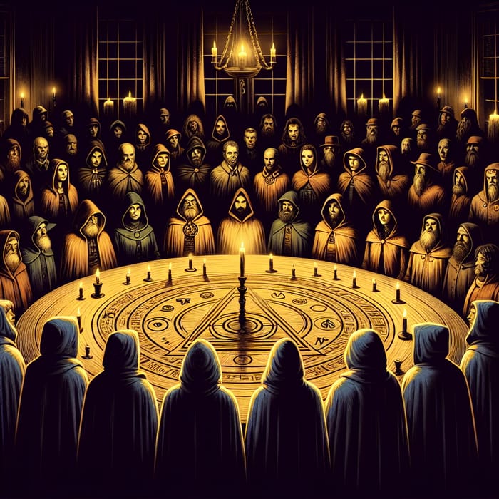 Enigmatic Secret Society Gathering | Diverse Crowd, Mysterious Cloaks